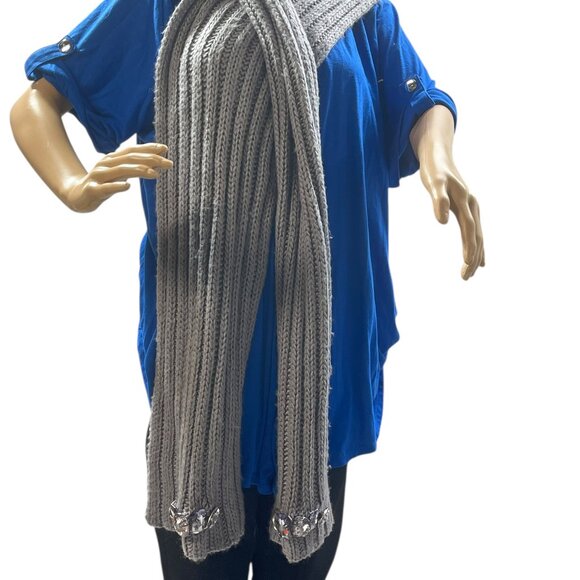 Juicy Couture Scarf Soft Lining Jeweled Neck Warmer Gray Metallic Cable Knit - Picture 11 of 11